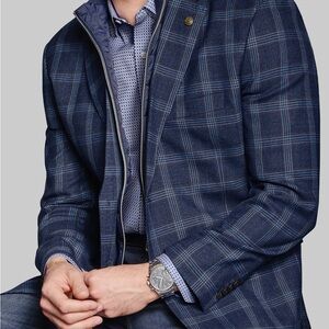 Johnston & Murphy Blue Plaid Linen Sport Coat Blazer Men’s 40R